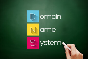 Aufkleber - dns - domain name system acronym, technology concept background on blackboard