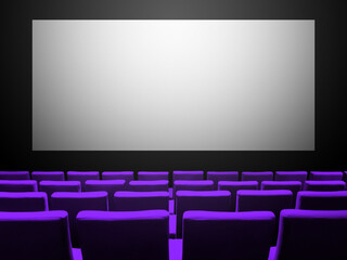 Wall Mural - Cinema movie theatre with purple seats and a blank white screen