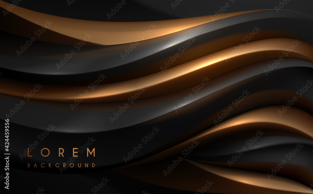 Abstract black and gold waved background - obrazy, fototapety, plakaty 