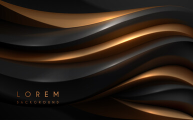 Wall Mural - Abstract black and gold waved background