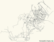 Black Simple Detailed Street Roads Map On Vintage Beige Background Of The Quarter 8th Municipality (Chiaiano, Marianella, Piscinola, Scampia) Of Naples, Italy
