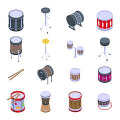 Poster - Drum icons set. Isometric set of drum vector icons for web design isolated on white background