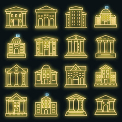 Poster - Courthouse icons set. Outline set of courthouse vector icons neon color on black