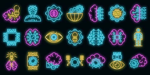 Poster - artificial intelligence icons set. outline set of artificial intelligence vector icons neon color on