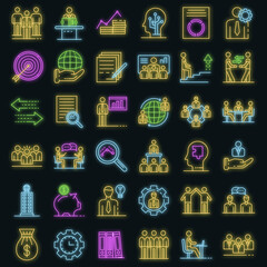 Poster - Corporate governance icons set. Outline set of corporate governance vector icons neon color on black
