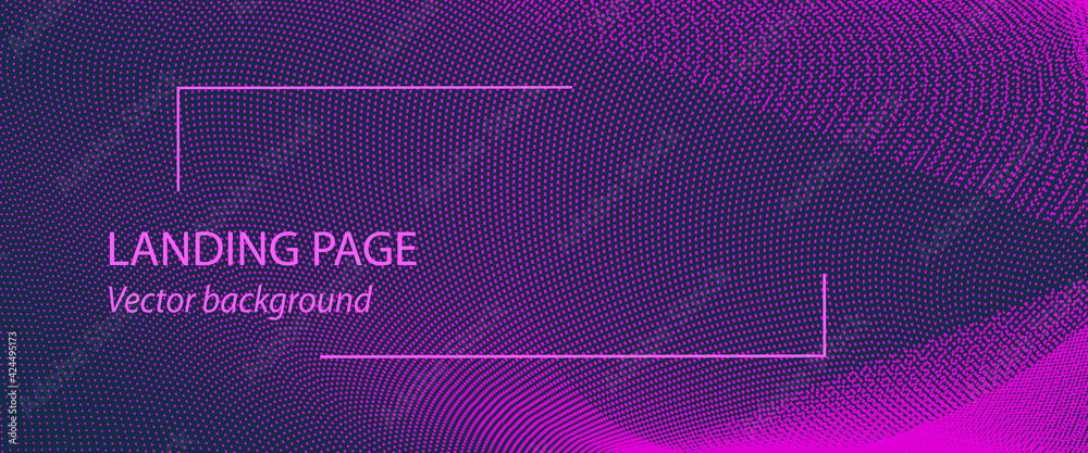 Futuristic landing page. Dark purple background, magenta particles. Internet, cyberspace concept. Mesh pattern, dotted curves. Abstract template. Vector design for banner, promotion materials. EPS10 - obrazy, fototapety, plakaty 