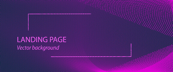 Futuristic landing page. Dark purple background, magenta particles. Internet, cyberspace concept. Mesh pattern, dotted curves. Abstract template. Vector design for banner, promotion materials. EPS10