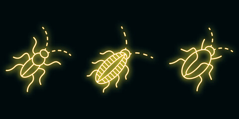 Poster - cockroach icons set. outline set of cockroach vector icons neon color on black