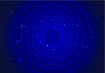 Poster - dark blue dot line cosmic starry sky with twisted vortex technology sense background