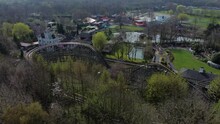 Gulliver's World Warrington Rollercoaster Theme Park Aerial Amusement Rides Tracks Descending Tilt Up