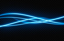 Vector Glowing Light Lines. Neon Light, Electric Light, Light Effect Png. Blue Line Png, Magical Glow, Shine.	