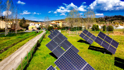 Group of Modern Solar Panels oriented to the sun