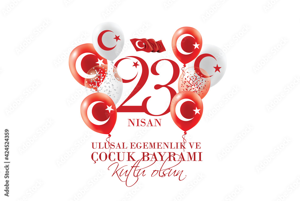 vector illustration of the cocuk baryrami 23 nisan , translation: Turkish April 23 National Sovereignty and Children's Day, graphic design to the Turkish holiday, kids icon, children logo. - obrazy, fototapety, plakaty 
