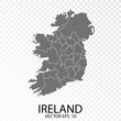 Transparent - High Detailed Grey Map of Ireland. Vector Eps 10.