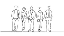 Continuous Line Drawing Of Diverse Group Of Standing People. Continuous Line Drawing Of A Diverse Crowd Of Standing People Group Of People Continuous One Line Vector Drawing. Family, Friends.