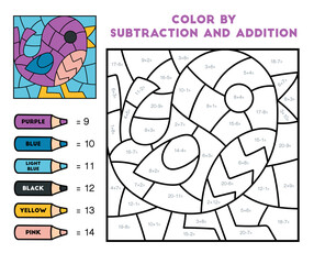 Sticker - Color by addition and subtraction, education game for kids, Little bird