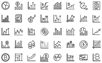 Poster - Bitcoin chart icons set. Outline set of bitcoin chart vector icons for web design isolated on white background