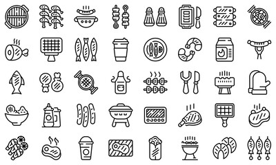 Canvas Print - Grilled food icons set. Outline set of grilled food vector icons for web design isolated on white background