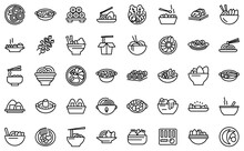 Korean Cuisine Icons Set. Outline Set Of Korean Cuisine Vector Icons For Web Design Isolated On White Background