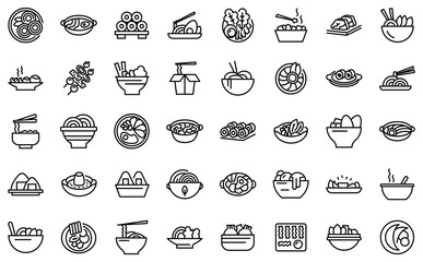 Poster - Korean cuisine icons set. Outline set of korean cuisine vector icons for web design isolated on white background