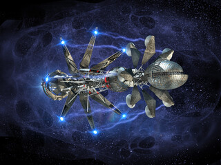 Wall Mural - Warp drive spaceship on a star field