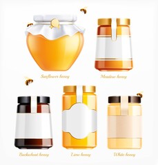 Wall Mural - Honey Jars Realistic Set