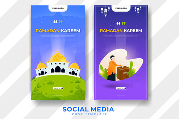 set of ramadan kareem concept instastory design for social media post