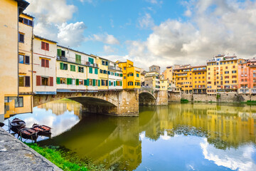 The less photographed side of the Ponte Vecchio bridge over the River Arno in the Tuscan region of Florence, Italy