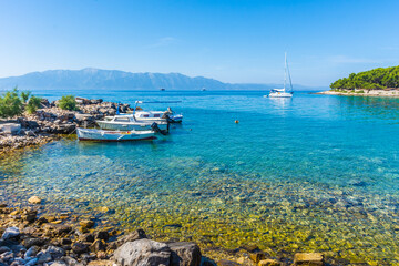 Crystal clear water in the little harbor of Sucuraj, Hvar, Croatia