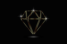 Gold Diamond With Brilliant Sparkles Jewelry Sapphire Gems Luxury Symbol Logo Vector