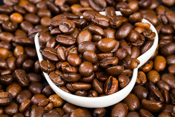 close up of coffee beans for making a real drink