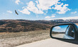 View from the car to the mountains