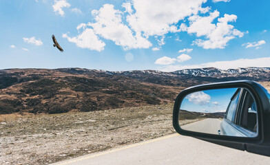 View from the car to the mountains