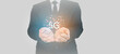 Midsection of handsome businessman holding 5g technology on successful from investment and doing business. Concept about business through online systems and digital platform. illustration graphics