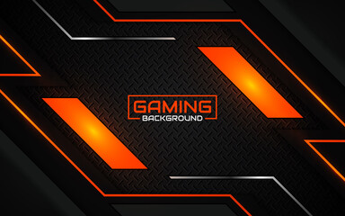 Fototapete - Abstract futuristic geometric black and orange gaming background with modern esport shapes. Vector design template technology concept can use element game banner, sport poster, cyber wallpaper, web