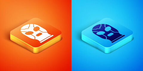 Wall Mural - Isometric Mexican wrestler icon isolated on orange and blue background. Vector