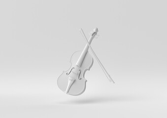 White Violin floating in white background. minimal concept idea creative. monochrome. 3D render.