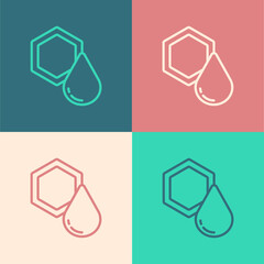 Poster - Pop art line Honeycomb icon isolated on color background. Honey cells symbol. Sweet natural food. Vector