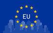 European Union flag vector icon with a city background. EU Europe continent illustration.