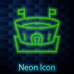 glowing neon line baseball arena icon isolated on brick wall background. baseball field. vector