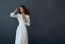 Woman In White Dress Glamor Luxury Lifestyle Studio Model