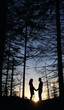 © anatoliy_gleb - Silhouettes of tourists couple posing in forest.