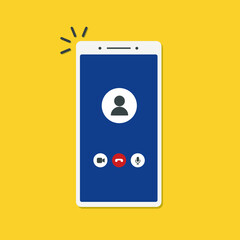 Poster - Videocall interface on smartphone. Online webinar or video conference screen. Vector concept video chat interface template