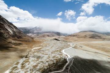 Wall Mural - Aerial photography of dry riverbeds and mountains in Tibet