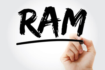 Poster - ram - random access memory acronym with marker, technology concept background