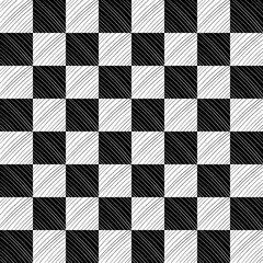 Poster - Chessboard And Diagonal Lines. Seamless Squares And Diagonal Black And White Lines.