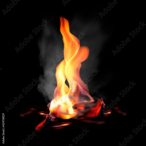 Realistic Fire Flames Set On Transparent Background 3d Bonfire On Transparent Background Isolated Vector Illustration Stock Vector Adobe Stock