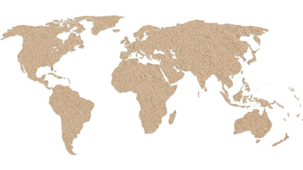 Poster - World map made of fine-grained sand, isolated on white background. 4k resolution.