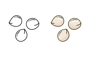 Fototapete - Mozzarella mini balls, doodle icons set. Linear and color version. Black simple illustration of Italian cheese for packaging design. Contour isolated vector pictogram on white background