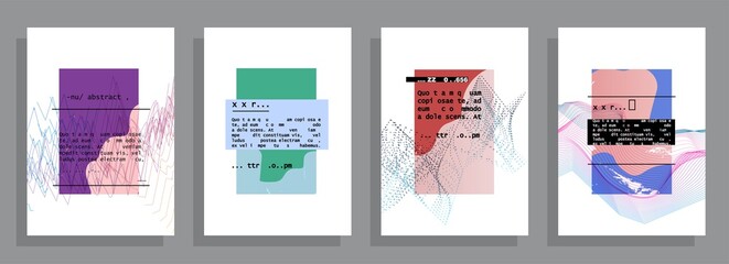 Covers templates set with graphic geometric elements. Applicable for brochures, posters, covers and banners. Vector illustrations.
